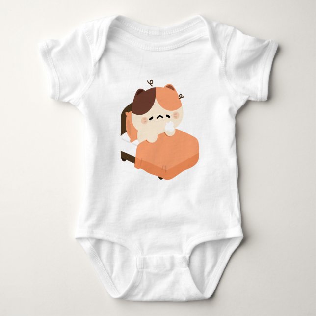 Body Para Bebê Gato Tortie Cansado Fofo (Frente)