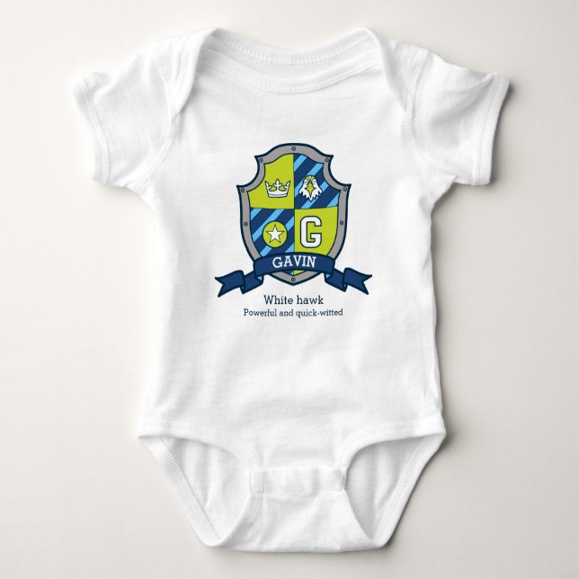 Body Para Bebê Gavin boys G nome e significado cavaleiros escudo (Frente)