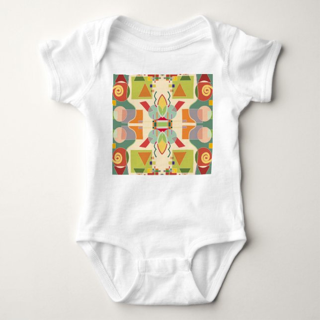Body Para Bebê Geométrico Artístico: Padrão Colorido Sem Costura (Frente)