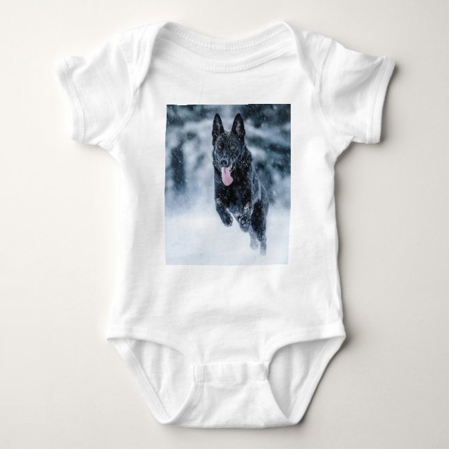 Body Para Bebê German shepherd preto no Cobrir da escova de neve (Frente)