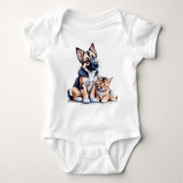 Body Para Bebê German Shepherd Puppy And Maincoon Kitten