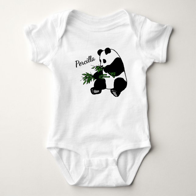 Body Para Bebê Giant Panda Eats Bamboo Name   (Frente)