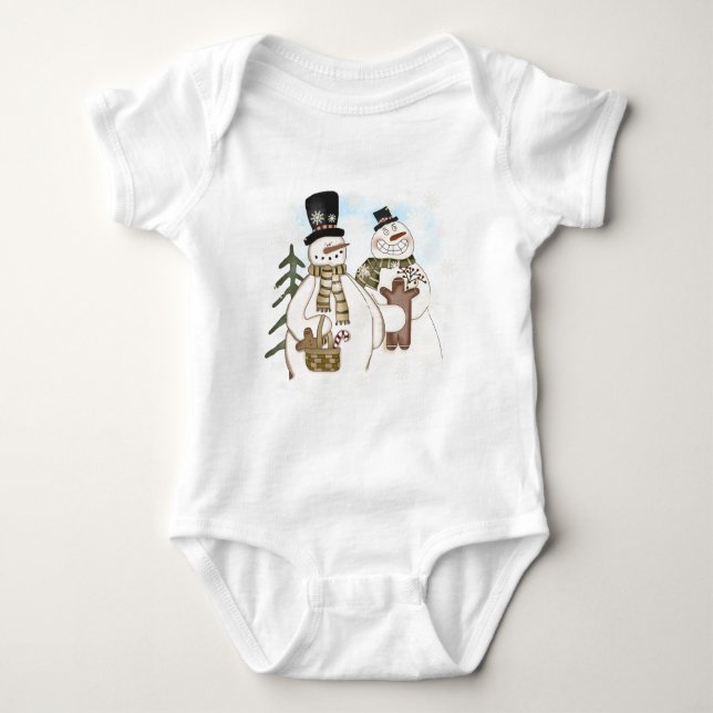 Body Para Bebê Gingerpão Snowmen T-shirts e presentes (Frente)