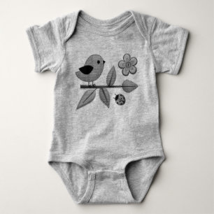 Body Para Bebê Gingham Bird e Ladybug Garden Art