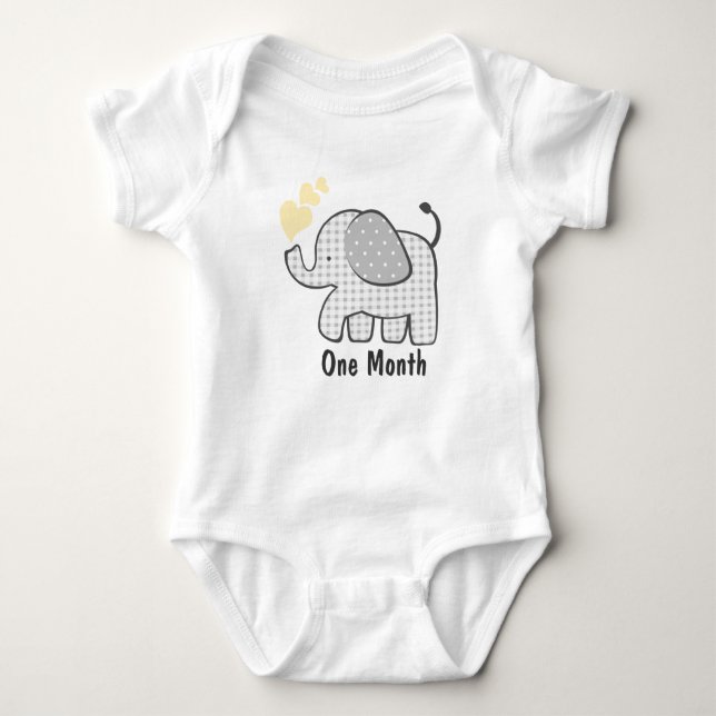 Body Para Bebê Gingham Elephant First Month (Frente)
