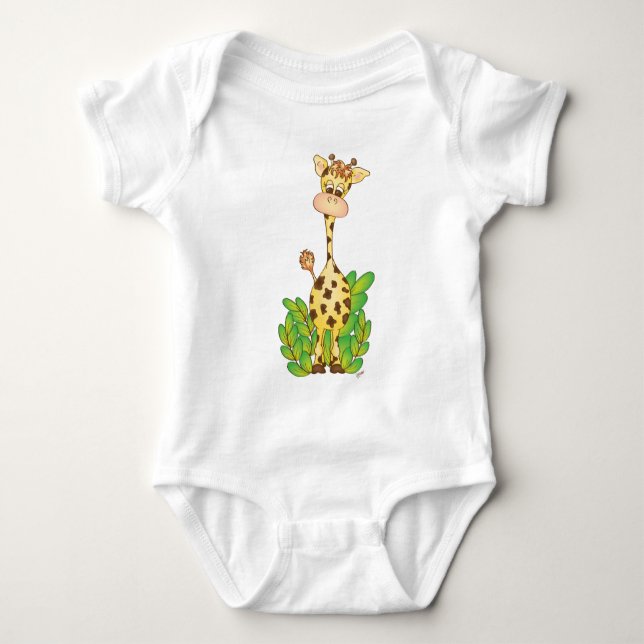 Body Para Bebê Girafa adorável com t-shirt das folhas (Frente)