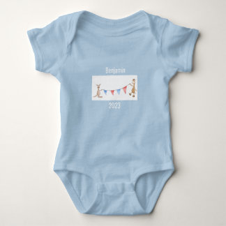 Body Para Bebê Girafa Canguru Nome Personalizado Ano Azul