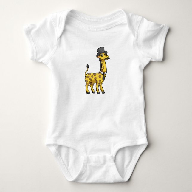 Body Para Bebê Girafa como Cavalheiro com Chapéu, Gravata e Bigod (Frente)