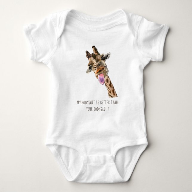 Body Para Bebê Girafa Engraçada Bebê Roupa - Texto Personalizado (Frente)