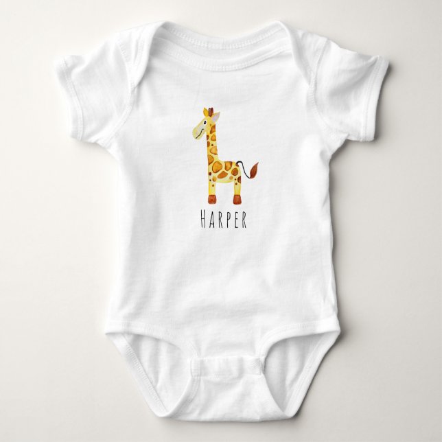 Body Para Bebê Girafa Safari, Cura Unisex e Cura Única, com Nome (Frente)