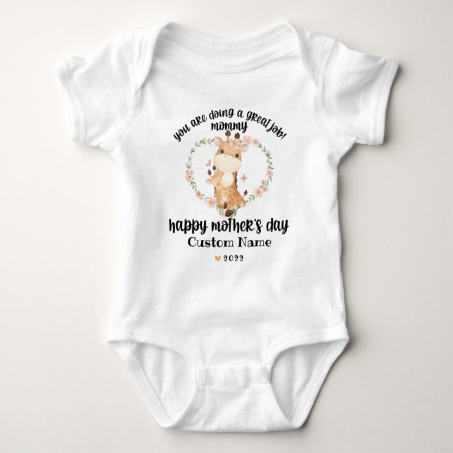 Body Para Bebê Giraffe Happy Dia de as mães com Nome (Frente)