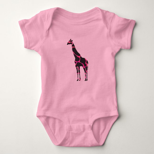 Body Para Bebê Giraffe Hot Pink e Black Silhout (Frente)