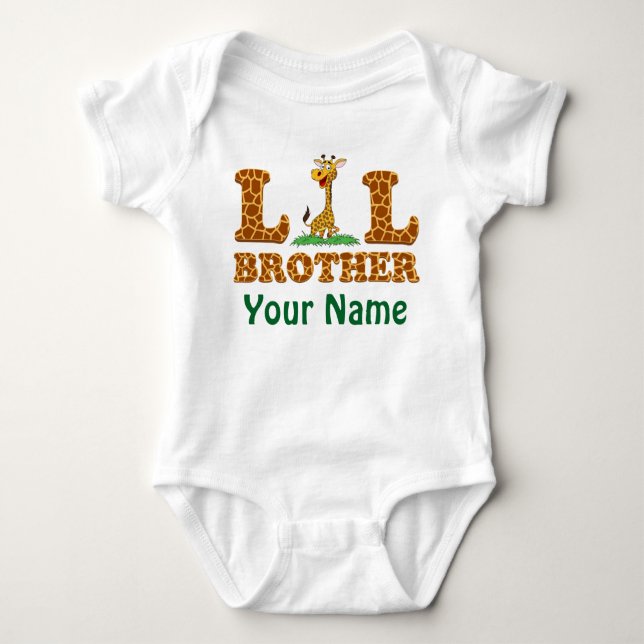 Body Para Bebê Giraffe Little Bother Personalizado Com Seu Nome (Frente)