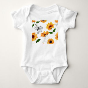 Body Para Bebê Girassóis puxados à mão: padrão amarelo vibrante.