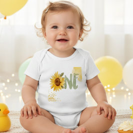 Body Para Bebê Girassol aquarela primeiro aniversário um