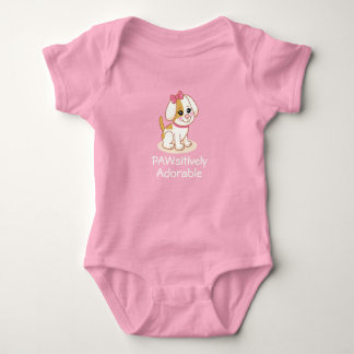 Body Para Bebê Girl Puppy Dog with Pink Bow Baby Bodysuit