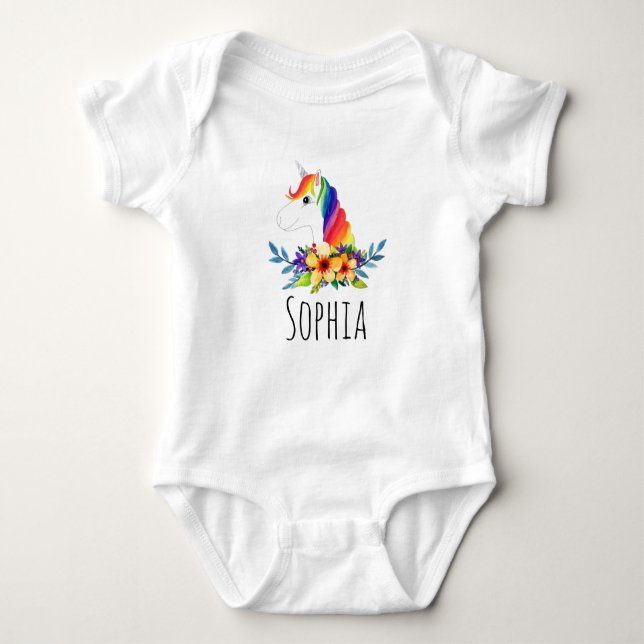 Body Para Bebê Girls Cute Magical Rainbow Unicorn (Frente)