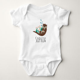 Body Para Bebê Girls Cute Otter Cartoon Flowers and Name