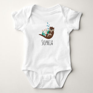 Body Para Bebê Girls Cute Otter Cartoon Flowers and Name