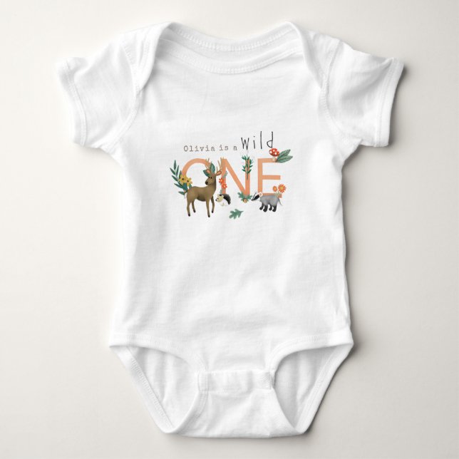 Body Para Bebê Girls Cute Wild One Woodland primeiro aniversario (Frente)