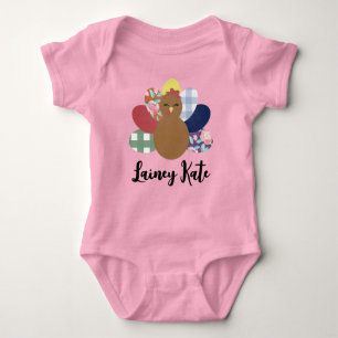 Body Para Bebê Girls Watercolor Xadrez Floral Turkey Baby
