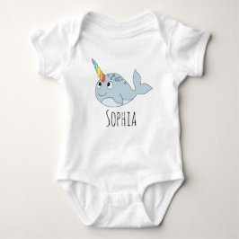 Body Para Bebê Girls Whimsical Rainbow Narwhal Cartoon e Nome