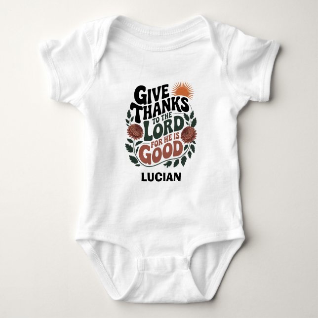 Body Para Bebê Give Thanks - Personalized Christian (Frente)