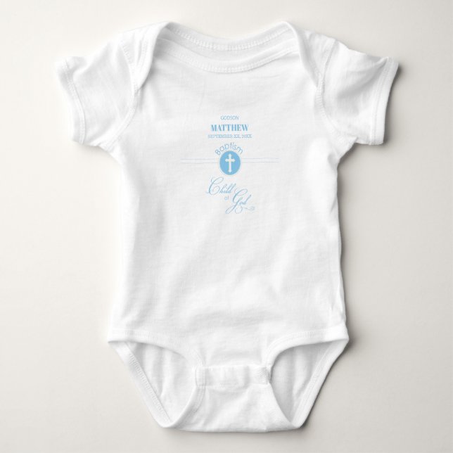 Body Para Bebê Godson Baptism Blue Child of Deus Personalizado (Frente)