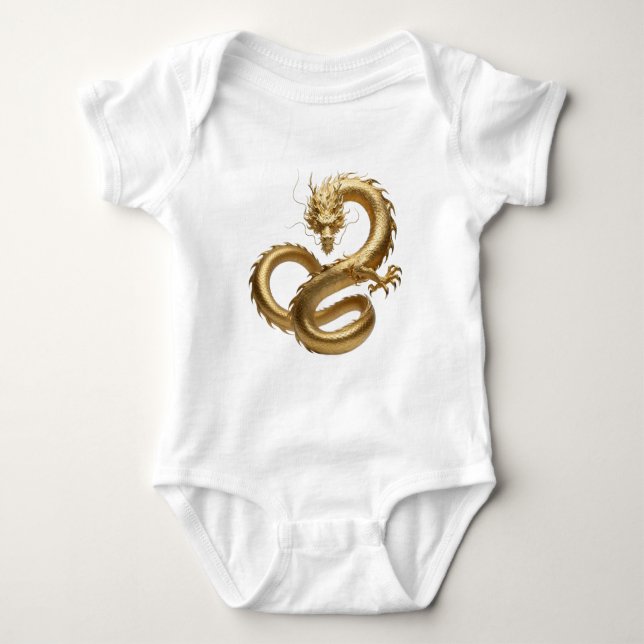 Body Para Bebê Golden Chinese Dragon Art | Mythical Creature Fant (Frente)