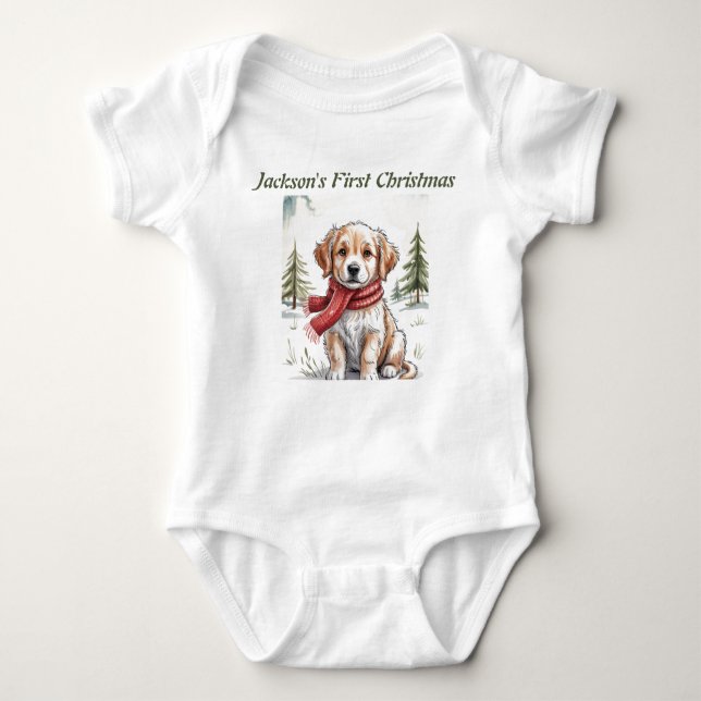 Body Para Bebê  Golden Retriever Holiday Dog, Dog Lover, (Frente)