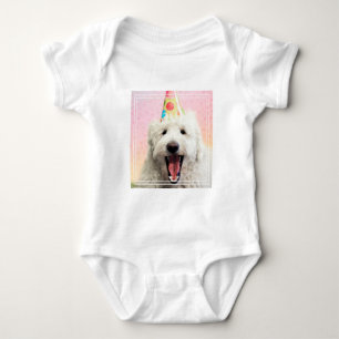 Body Para Bebê Goldendoododle com chapéu de festa