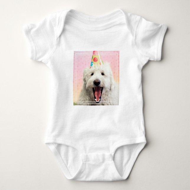 Body Para Bebê Goldendoododle com chapéu de festa (Frente)