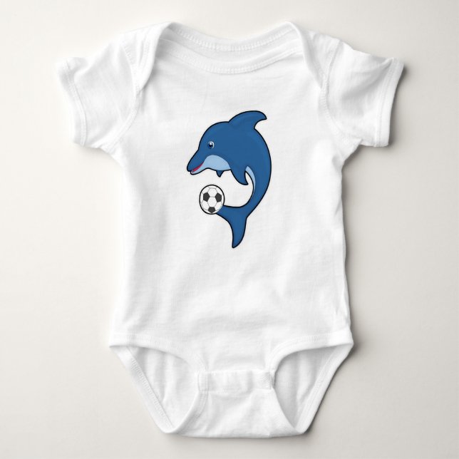 Body Para Bebê Golfinho como jogador de futebol com bola de futeb (Frente)