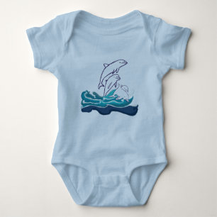 Body Para Bebê Golfinhos nas ondas Bebê Jersey Bodyfato, Branco