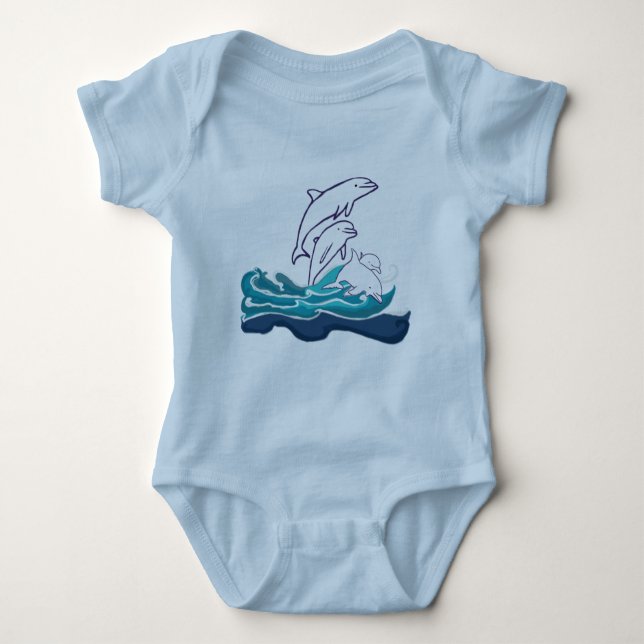 Body Para Bebê Golfinhos nas ondas Bebê Jersey Bodyfato, Branco (Frente)