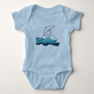 Body Para Bebê Golfinhos no Bodysuit do jérsei do bebê das onda