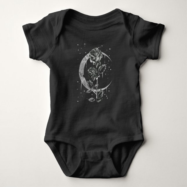 Body Para Bebê Gothic Moon Rose Crescent Witchy Art (Frente)