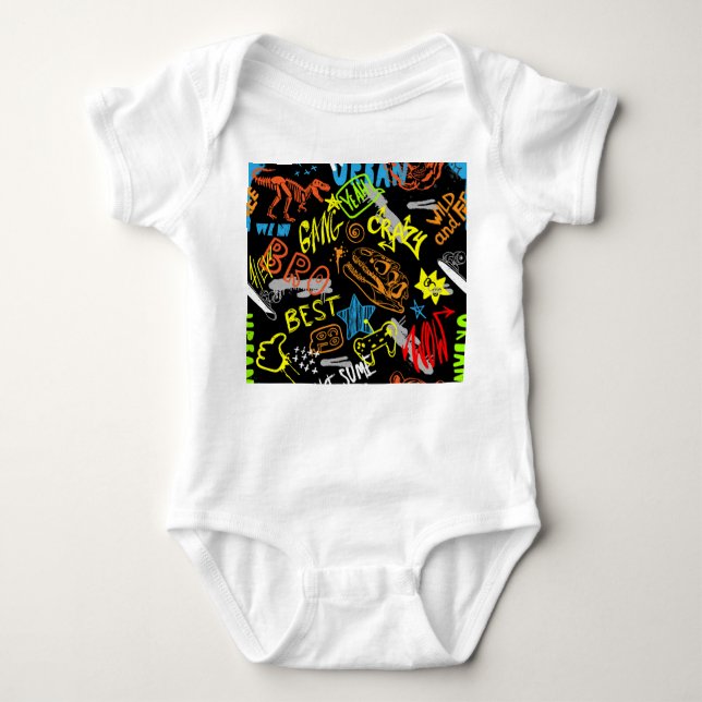 Body Para Bebê Graffiti de Meninos: Desenhos Legais Feitos à Mão (Frente)