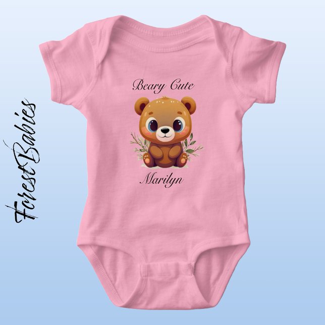 Body Para Bebê 🧸 Gráfico de Cartoons Brancos Cujos Ursos Teddy (Teddy Bear 🐻 Pink Beary Cute ForestBabies Whimsical Baby Woodland Animal Baby Bodysuit - Front)