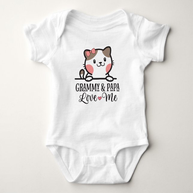 Body Para Bebê Grammy e Papa me amam, neta Kitten (Frente)