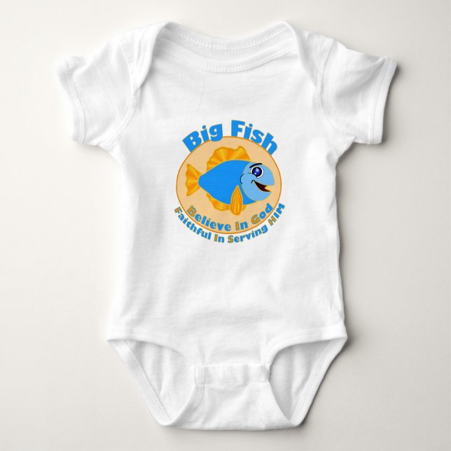Body Para Bebê Grandes Peixes Creem em Deus (Frente)