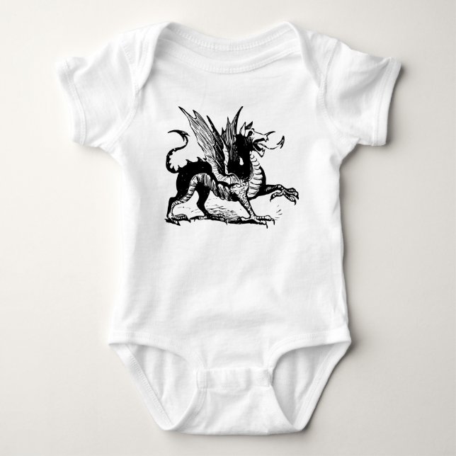 Body Para Bebê Graveção de Dragão - Preto (Frente)