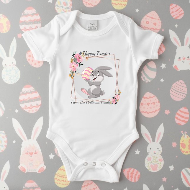 Body Para Bebê Gray Easter Bunny Personalized Baby Bodysuit (Criador carregado)