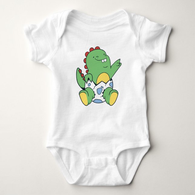 Body Para Bebê Green Baby Dinosaur Hatching from Egg (Frente)