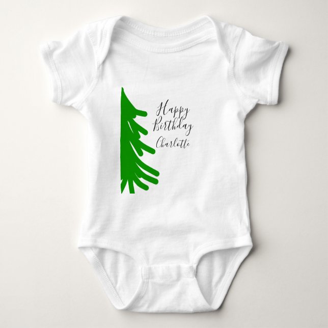 Body Para Bebê Green Christmas tree happy birthday December winte (Frente)