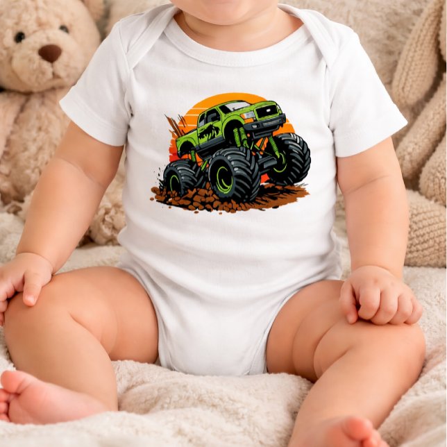 Body Para Bebê Green Monster Truck Off-Road Racing Illustration (Criador carregado)
