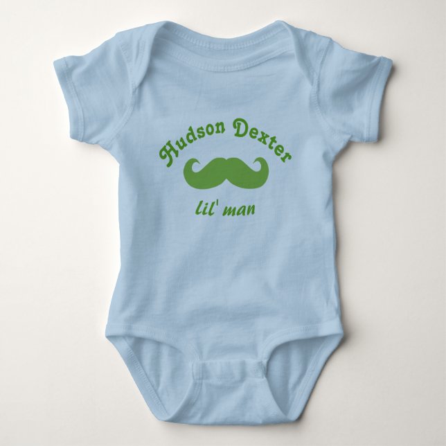 Body Para Bebê Green Personated Lil' Man Mustache (Frente)