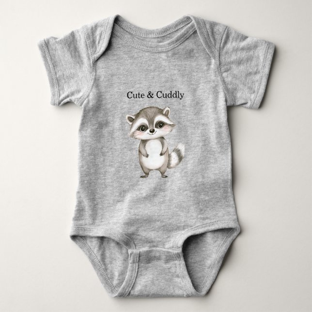 Body Para Bebê Green White Plaid Stripes Raccoon (Frente)