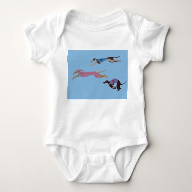 Body Para Bebê Greyhounds Racing with one in bunny suit T-Shirt (Frente)