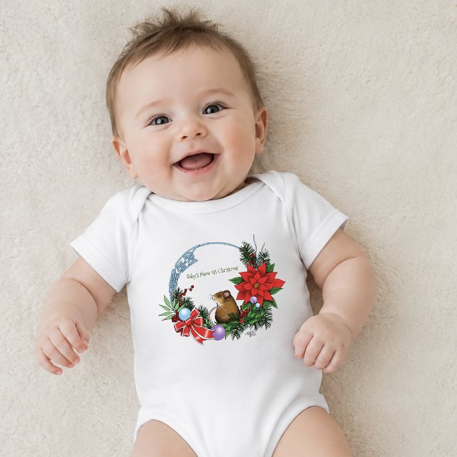 Body Para Bebê Grinalda de Natal Ilustrativa de Rato Aconchegante (Criador carregado)